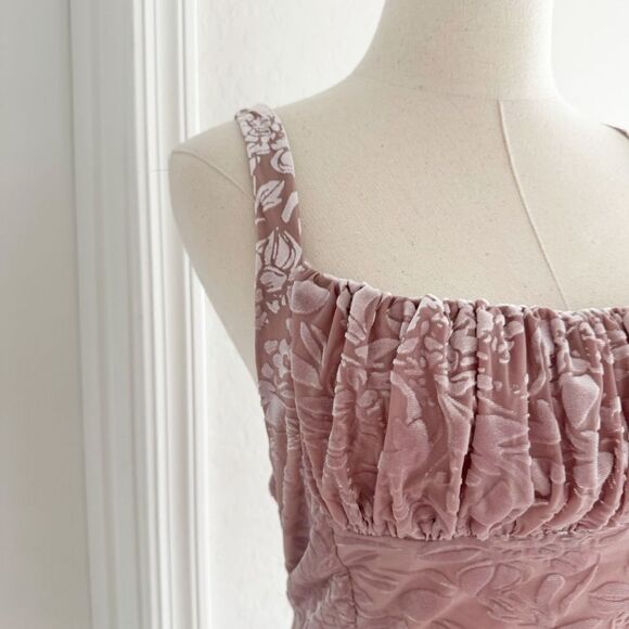 Velvet tank top cropped bustier milkmaid Dusty Rose pink Floral coquette sexy - Picture 6 of 14